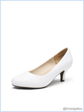 Kitten Heel Pumps Round Toe Slip On Man Made Comfortable Low Heels